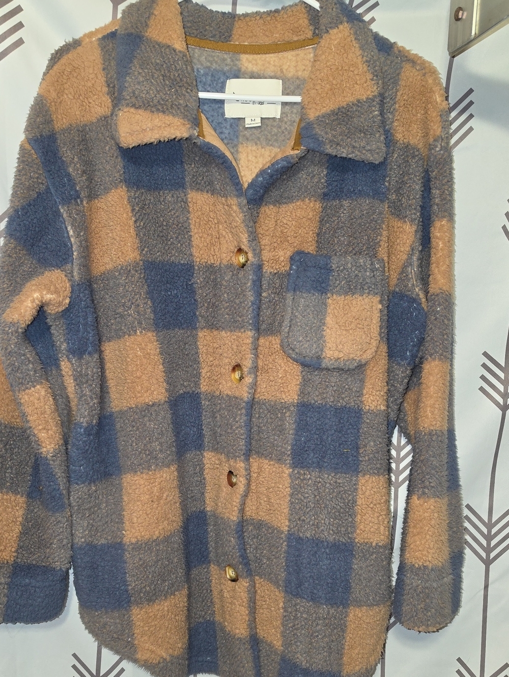 Koolaburra By UGG Blue & Tan Plaid Sherpa Button-Up